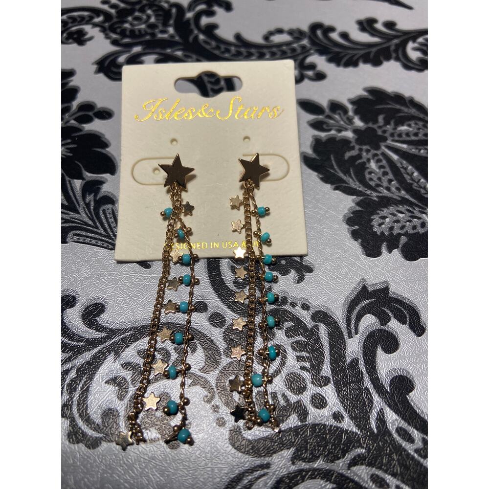 Isles & Stars long gold and turquoise star dangle earrings